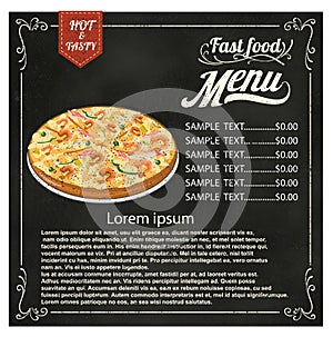 Restaurant Fast Foods menu pizza on chalkboard vector format eps10