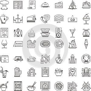 Restaurant flat line icons collection