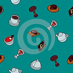 Restaurant flat outline isometric pattern