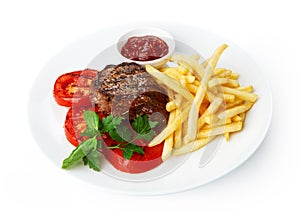 Restaurant food - beef grilled steak with french fries