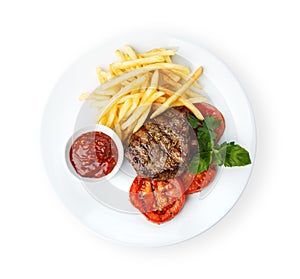 Restaurant food - beef grilled steak with french fries