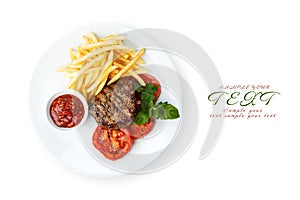 Restaurant food - beef grilled steak with french fries