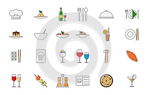 Restaurant food colorful vector icons set