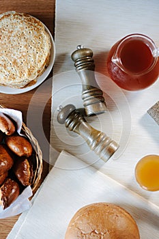 Restaurant food concept, poster with restaurant food and accesories.