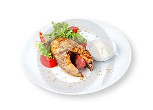 Restaurant food isolated - pikeperch fish steak photo