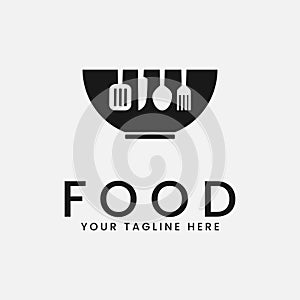 restaurant food logo icon template. spatula, bowls, knife, spoon and fork vector illustration