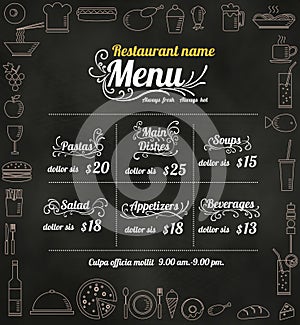 Restaurant Food Menu Design with Chalkboard Background vector format eps10