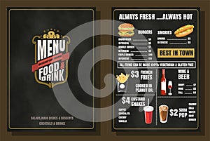 Restaurant Food Menu Vintage Design with Chalkboard Background v