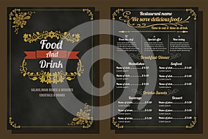 Restaurant Food Menu Vintage Design with Chalkboard Background vector format eps10