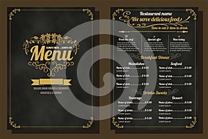 Restaurant Food Menu Vintage Design with Chalkboard Background vector format eps10