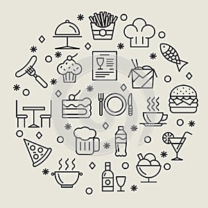 Restaurant and foods outline icons set