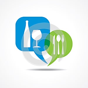 Restaurant forks and wine glasses in message bubble