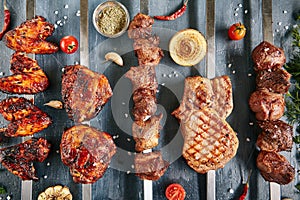 Restaurant Grill Menu with Skewers of Chicken, Pork, Lamb and Be