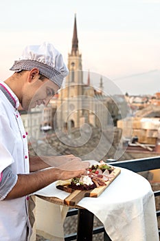 Restaurant hotel private chef preparing making canapes starters