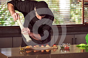 Restaurant hotel private chef preparing making canapes starters