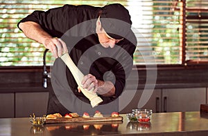 Restaurant hotel private chef preparing making canapes starters
