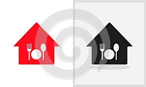 Restaurant House logo design. Home logo with Fork, spon concept vector. Restaurant and Home logo design