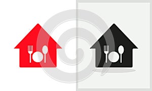 Restaurant House logo design. Home logo with Fork, spon concept vector. Restaurant and Home logo design photo