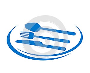 restaurant icon design tasty eat with plate, fork, spoon and knife, stock vector illustration