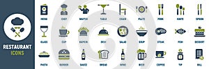 Restaurant icon set. Containing menu, chef, waiter
