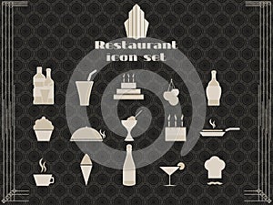 Restaurant icons in art deco style. Cooking and kitchen icons.