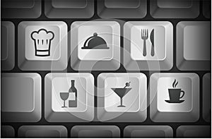 Restaurant Icons on Computer Keyboard Buttons