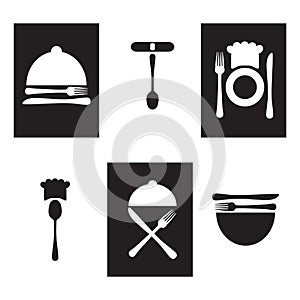 Restaurant icons, logo black and white