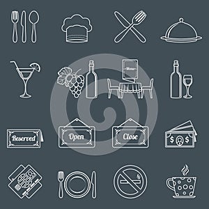 Restaurant icons set outline