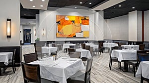 Elegant Restaurant Interior with Table Settings, Fine Dining