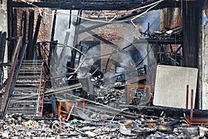 Restaurant interior fire damage in Malaysia