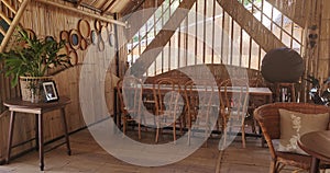Restaurant interior made entirely of bamboo with natural aesthetics