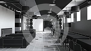 Restaurant, interior visualization, 3D illustration