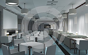Restaurant, interior visualization, 3D illustration