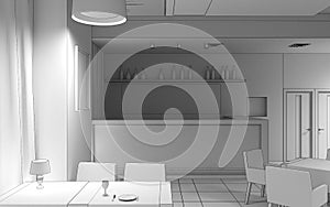Restaurant, interior visualization, 3D illustration