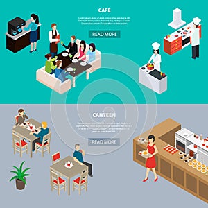 Restaurant Isometric Horizontal Banners