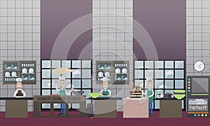Restaurant kitchen or confectionery vector illustration in flat style