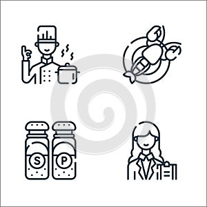 restaurant line icons. linear set. quality vector line set such as maitre, salt and pepper, lobster photo