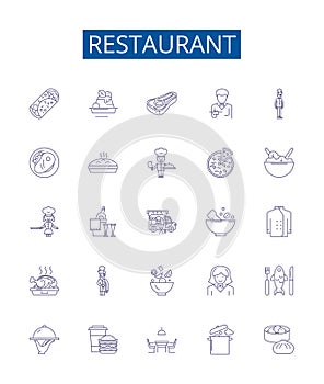 Restaurant line icons signs set. Design collection of Restaurant, Dining, Cafe, Eatery, Bistro, Cuisine, Eating out