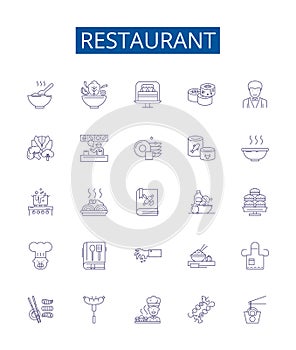 Restaurant line icons signs set. Design collection of Restaurant, Dining, Cafe, Eatery, Bistro, Cuisine, Eating out