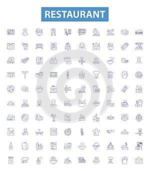 Restaurant line icons, signs set. Restaurant, Dining, Cafe, Eatery, Bistro, Cuisine, Eating out, Fast food, Food court