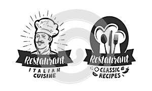 Restaurant logo. Eatery, diner, bistro label. Lettering vector illustration photo