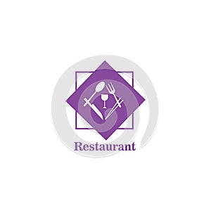 Restaurant logo illustration of spoon, fork, glass, color vector design