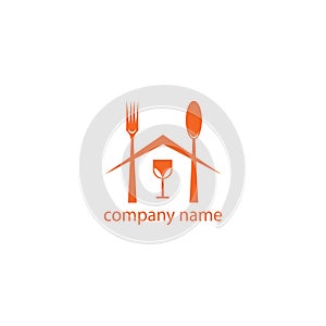 Restaurant logo illustration of spoon, glass, fork. vector design color