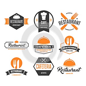 Restaurant Logos, Badges and Labels Design Elements set in vintage style