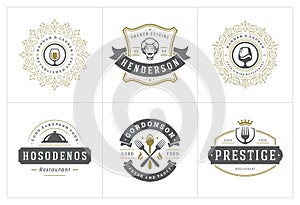 Restaurant logos templates set vector illustration good for menu labels and cafe badges