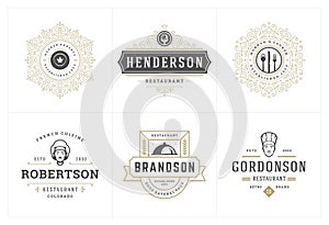 Restaurant logos templates set vector illustration good for menu labels and cafe badges