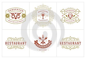 Restaurant logos templates set vector illustration good for menu labels and cafe badges