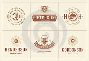 Restaurant logos templates set vector illustration good for menu labels and cafe badges