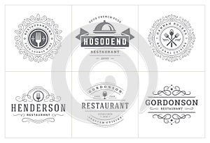 Restaurant logos templates set vector illustration good for menu labels and cafe badges