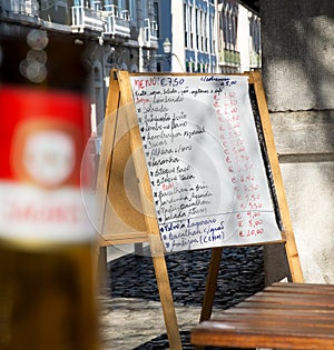 Restaurant Menu Blackboard in portuguese.